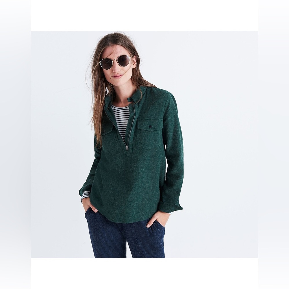 Madewell Hunter Green Flannel Zip-Front Popover. Women’s Size XS.
